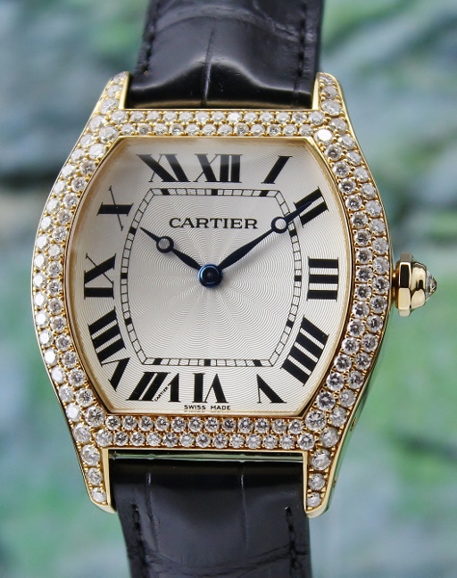 (image for) LIKE NEW 100% Original Cartier Tortue 18K Yellow Gold Manual Winding Diamond Watch / WA503751